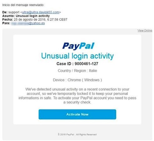 Nueva campaña de correos fraudulentos PayPal